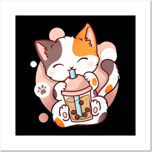 Cat Boba Tea Bubble Tea Anime Kawaii Neko Posters and Art